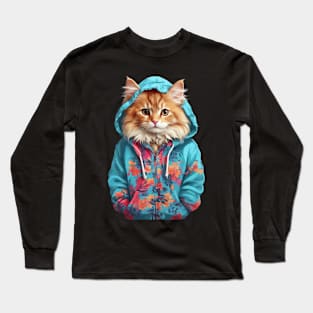 Cute cat wearing hoodie Long Sleeve T-Shirt